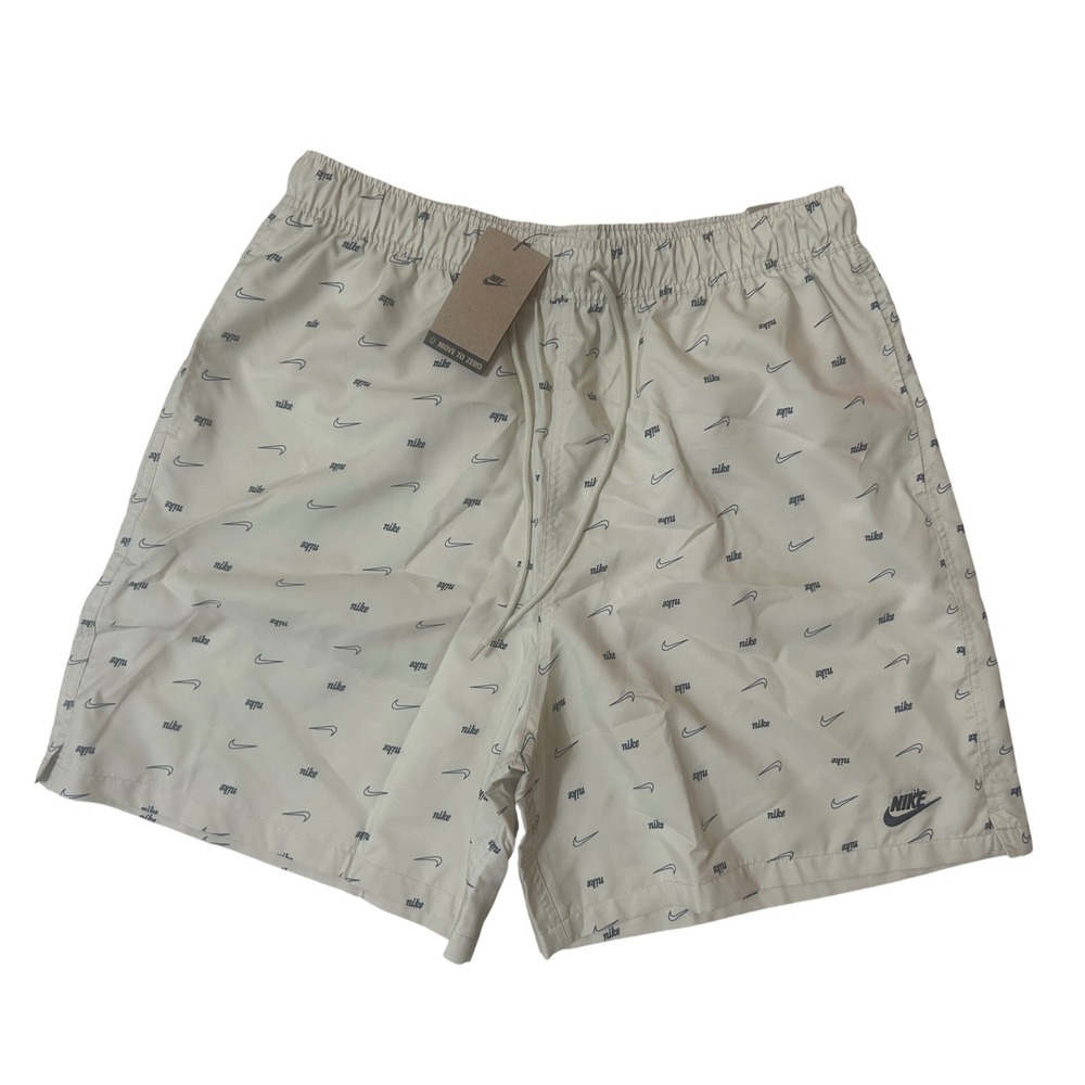 Nike Shorts Men Medium Cream New Swoosh Logo Print 15in Waist